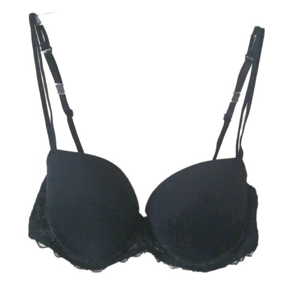 Victoria Secret PINK Womens Black Lace Trim Underwire Lightly Padded Bra 32C/B - Picture 1 of 11